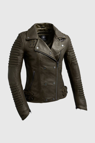 Queens Womens Fashion Leather Jacket Army Green