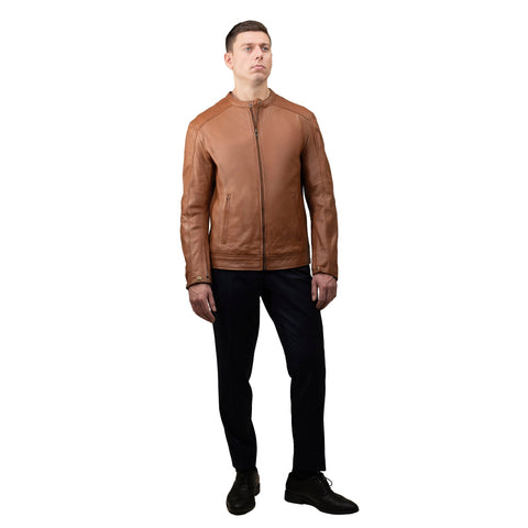 Lucas Men's Single Snap Collar Leather Jacket
