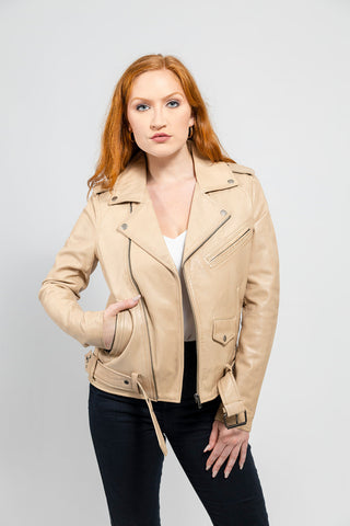 Rebel Womens Leather Jacket Oil Sand