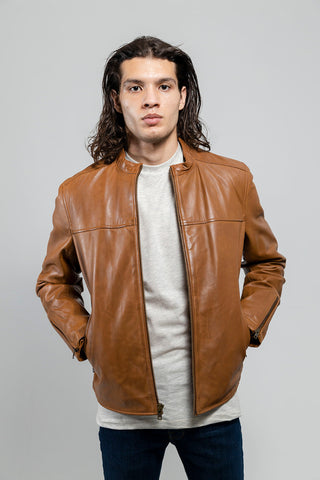 Grayson Mens Leather Jacket Dark Cognac