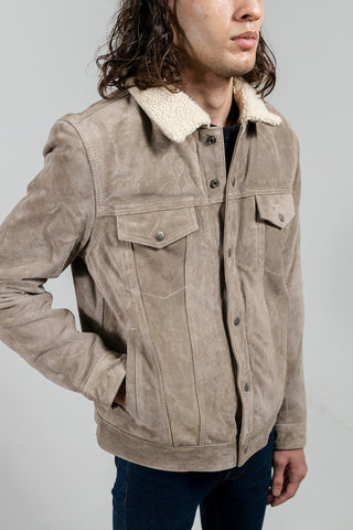 Luke Mens Faux Shearling Cow Suede Jacket