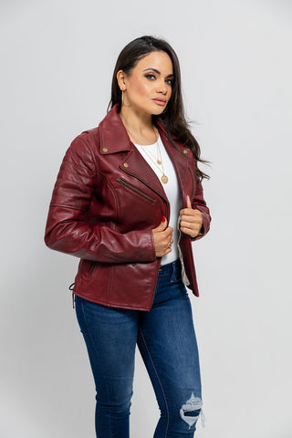 Princess Womens Moto Leather Jacket Oxblood