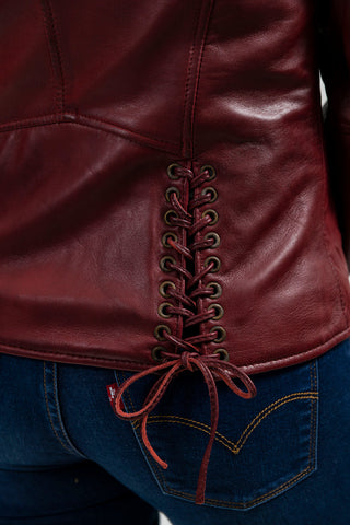 Princess Womens Moto Leather Jacket Oxblood