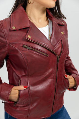 Princess Womens Moto Leather Jacket Oxblood