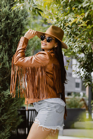 Daisy Womens Fashion Leather Jacket whiskey