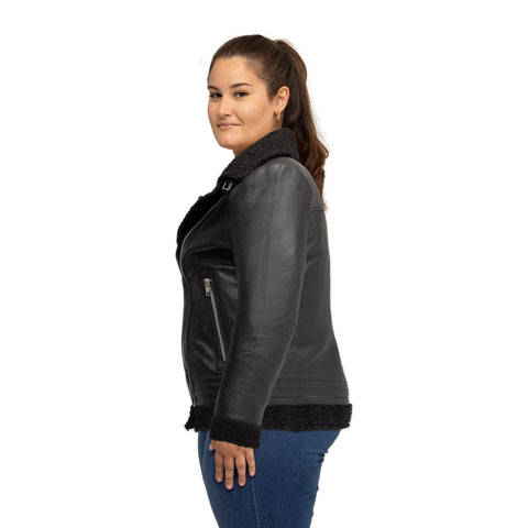 Chelsea Women's Leather Jacket Faux Shearling