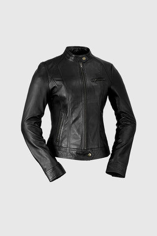 Sara Women's Single Snap Collar Leather Jacket